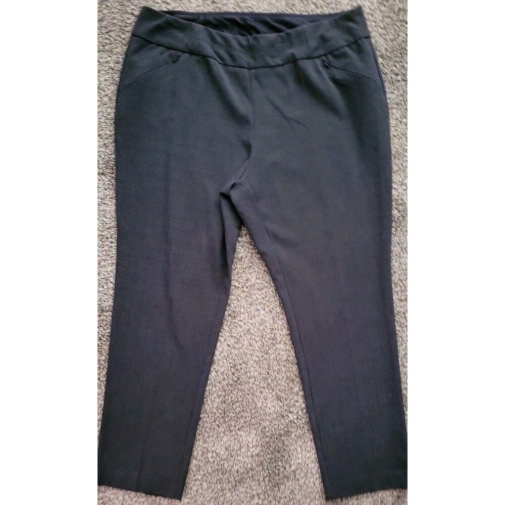 Investments Women's Dress Pants Size 16w Regular Gray Plaid Pull On Pockets